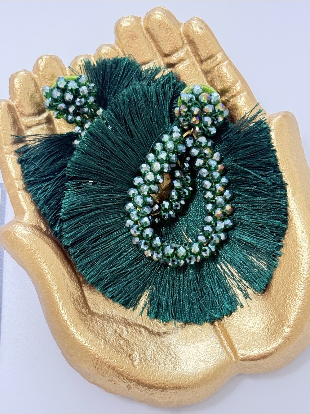 Natasha, Hunter Green,  Fringe Earrings